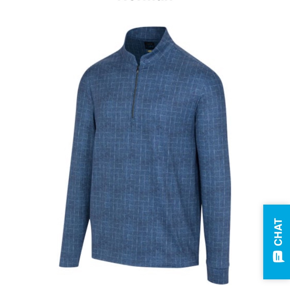 Mens Greg norman blue heather windowpane golf quarter zip pullover large